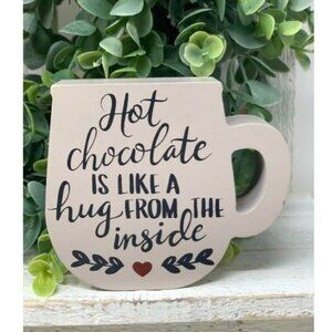 Mini Hot Cocoa Mug Sign 3in Tiered Tray Decor Farmhouse Winter Kitchen Prop Gift